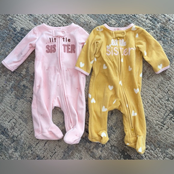 Carters Little Sister Pink and Yellow Fleece One Pieces - Picture 1 of 4